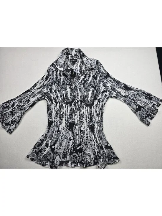 NWT Lane Bryant Womens Black & White Paisley Button Down Blouse Size 22/24 - Picture 1 of 4